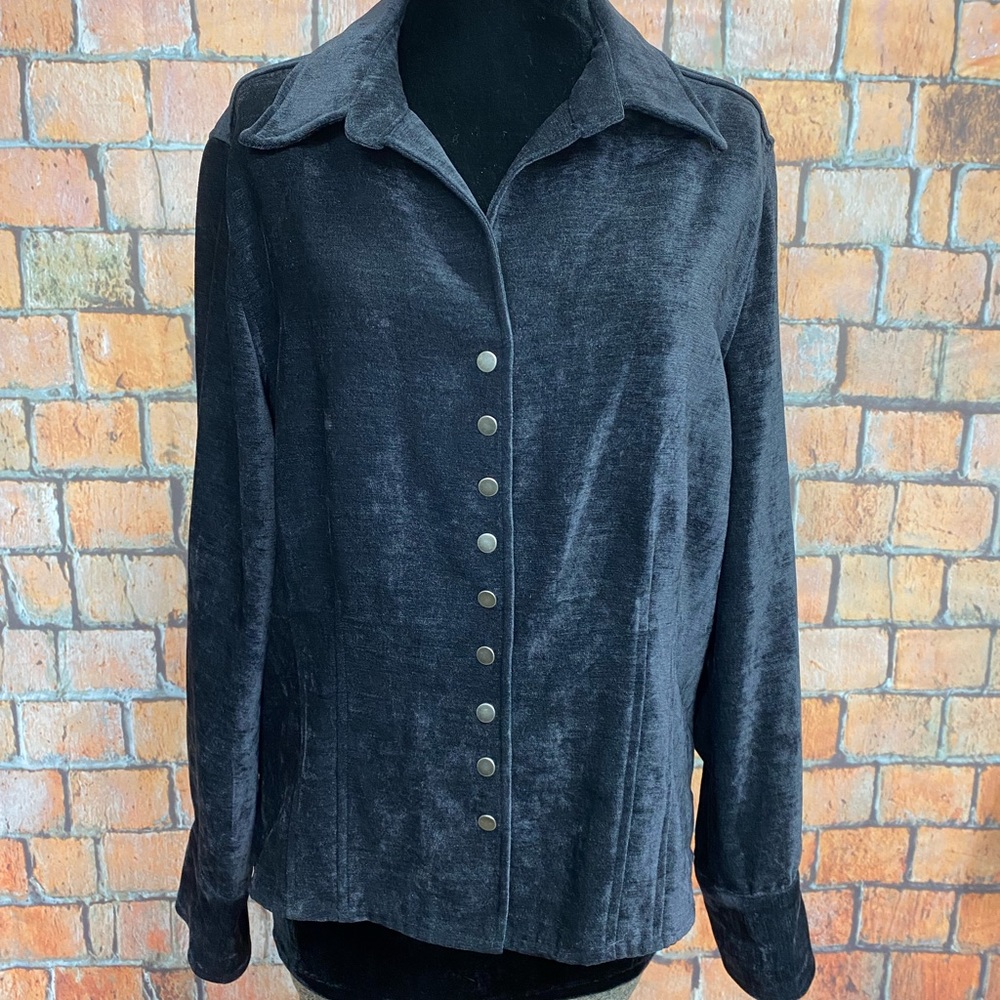 Christopher & Banks Black Velour Snap Front‎ Shacket